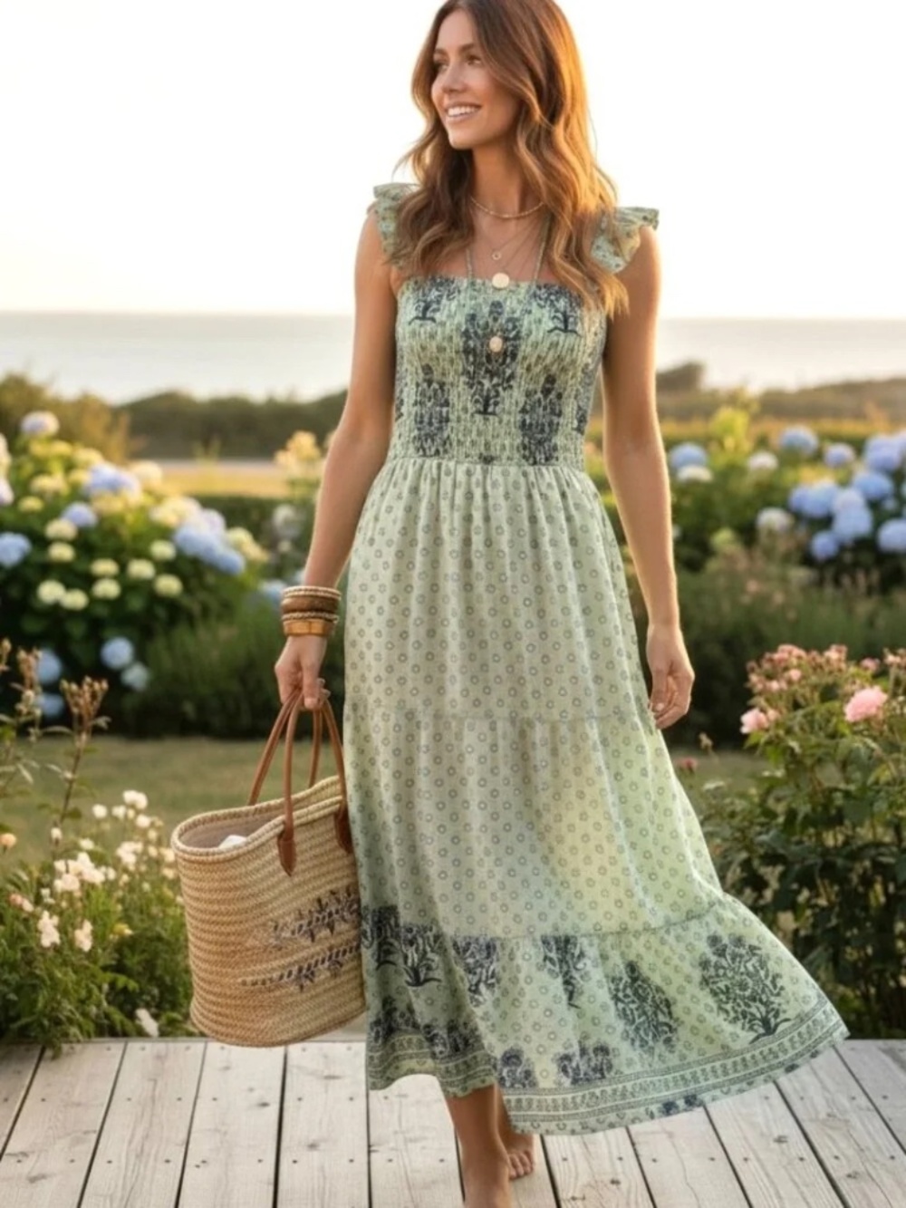 Roller Rabbit Light Green Floral Maxi Dress